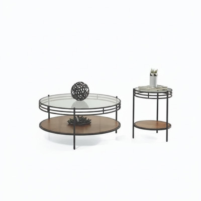 Moderní set stolů - designový kulatý skleněný stolek 2 kusy.