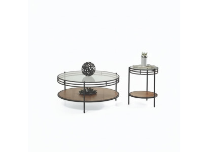 Moderní set stolů - designový kulatý skleněný stolek 2 kusy.