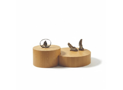 Hellbrauner Couchtisch 2x Rundtische Designеr Kaffeetisch Beistelltisch