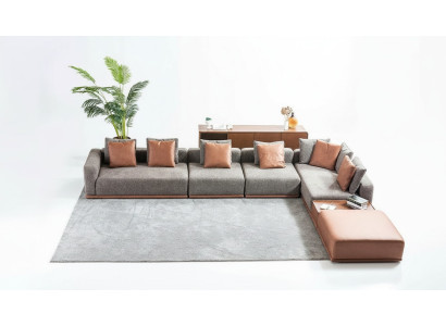 Graue Wohnzimmer Sitz Wohnlandschaft Eckgarnitur Designer Stoffsofa