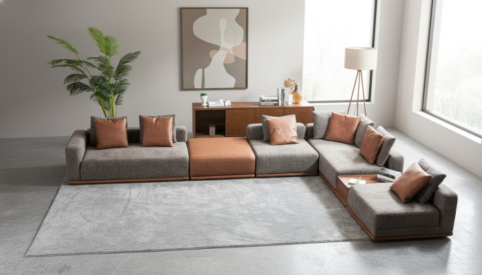 Graues Polstersofa Eckgarnitur L-Form Ecksofa Modernes Stoffsofa Couch