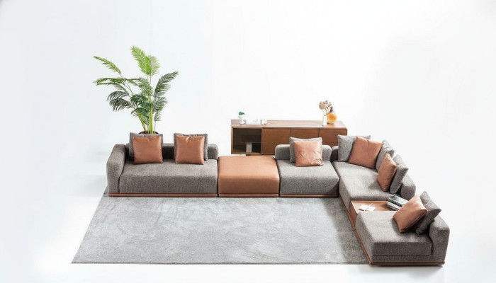 Graues Polstersofa Eckgarnitur L-Form Ecksofa Modernes Stoffsofa Couch