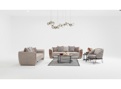 Beige Wohnzimmer Polster Sofagarnitur Dreisitzer Sessel Textil Möbel
