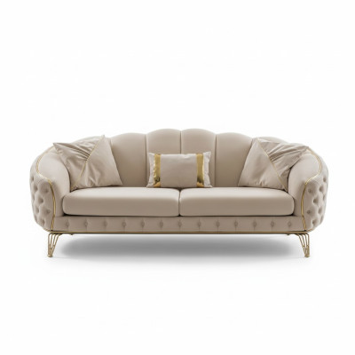 Moderní Chesterfield béžový obývací pokojový nábytek x2 3místná sedací souprava