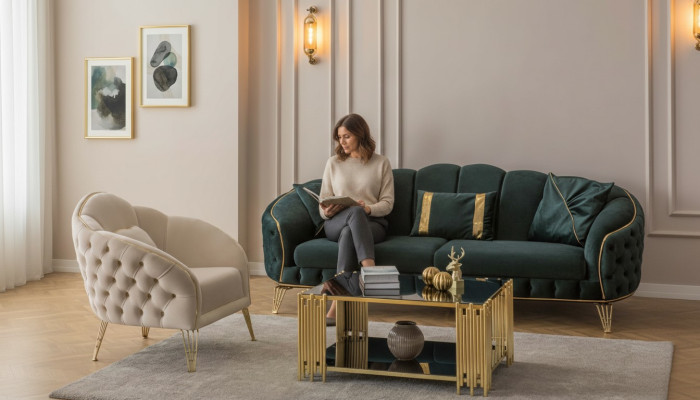 Stylový obývací pokoj kompletní 3-dílný třísedadlový gauč luxusní 2x křeslo