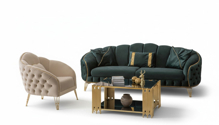 Stylový obývací pokoj kompletní 3-dílný třísedadlový gauč luxusní 2x křeslo
