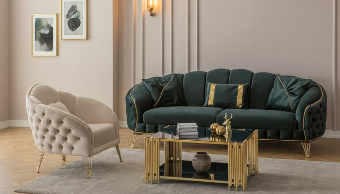 Kompletní obývací pokoj ve 3 kusech, elegantní třísedák, luxusní gauč a 2 křesla.