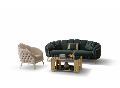 Kompletní obývací pokoj ve 3 kusech, elegantní třísedák, luxusní gauč a 2 křesla.