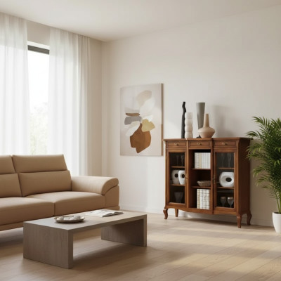 Vitrine Wohnzimmer Möbel Anrichte Holz Vitrinen Braun Schrank Echtholz