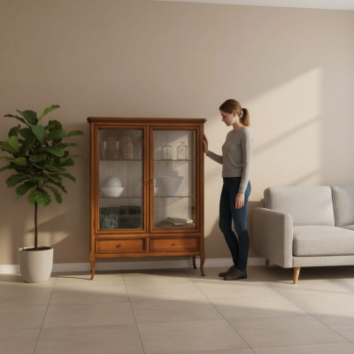 Vitrine Holz Vitrinen Glas Schrank Möbel Echtholz Anrichte Wohnzimmer