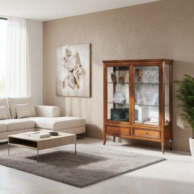 Vitrine Holz Vitrinen Glas Schrank Möbel Echtholz Anrichte Wohnzimmer
