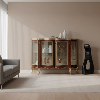 Holz Vitrinen Glas Schrank Echtholz Vitrine Wohnzimmer Möbel Anrichte