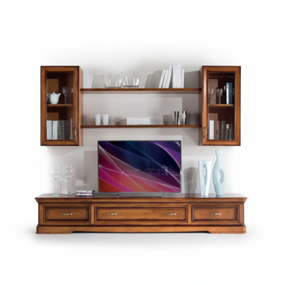 Klassische Wohnwand Wohnzimmer Wandregale Sideboard RTV Braun Lowboard