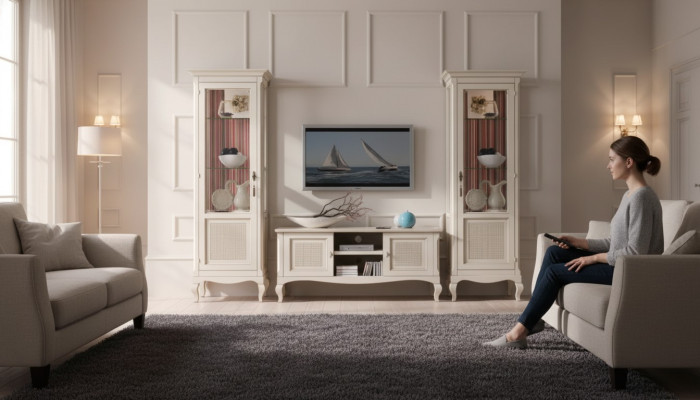Wohnzimmermöbel Set Wohnzimmer TV-Ständer 2x Vitrine 3tlg. Wohnwand