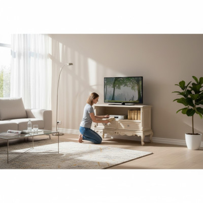Sideboard rtv Wohnzimmer TV-Ständer Design Beige Holz Regale Italien Neu