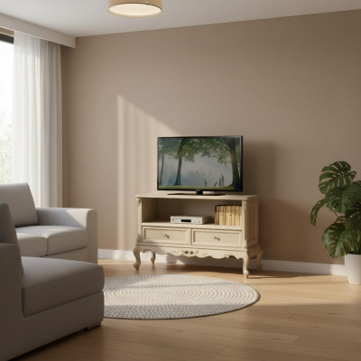Sideboard rtv Wohnzimmer TV-Ständer Design Beige Holz Regale Italien Neu