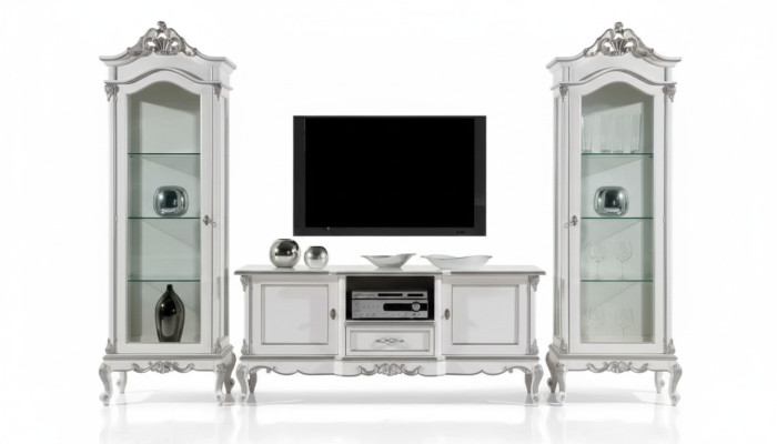 Wohnzimmer Set Wandregal TV-Ständer Wohnwand 2x Vitrine Design 3tlg.Neu