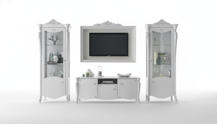 Wohnwand Bílý Styl Design Lowboard TV Rám Skleněný Skříň rtv tv Nový