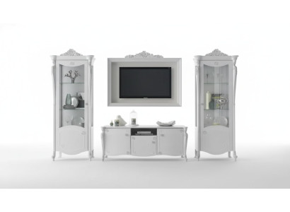 Wohnwand Bílý Styl Design Lowboard TV Rám Skleněný Skříň rtv tv Nový