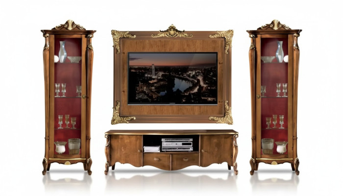 Wohnwand Set 4tlg. Wohnzimmer Vitrine RTV Regal Luxus Klassische Neu