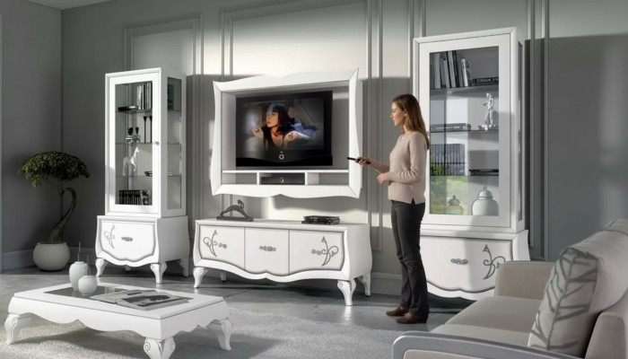 Design obývací sada Vitrina 2x TV rám Regál na zeď Obývací stěna 4 ks.