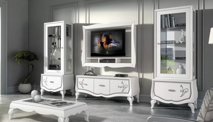 Design obývací sada Vitrina 2x TV rám Regál na zeď Obývací stěna 4 ks.