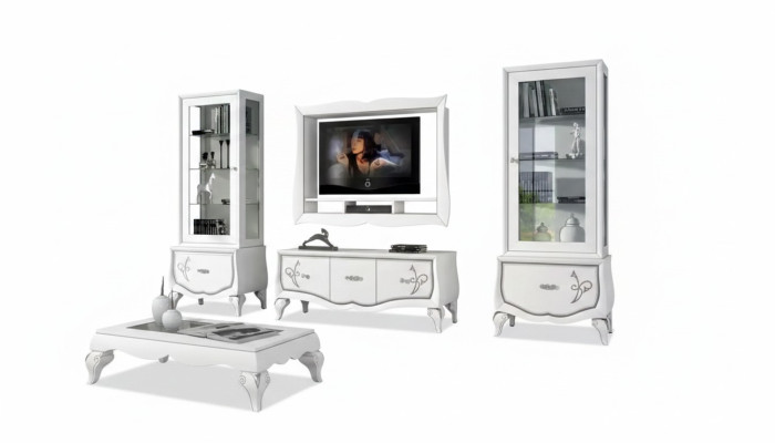 Design obývací sada Vitrina 2x TV rám Regál na zeď Obývací stěna 4 ks.