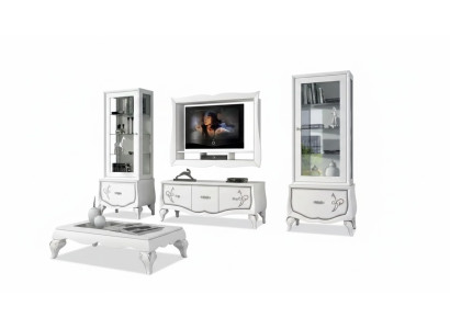 Design obývací sada Vitrina 2x TV rám Regál na zeď Obývací stěna 4 ks.