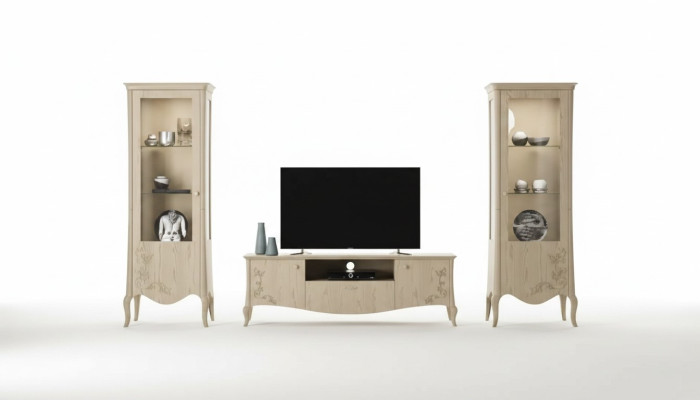 Wohnzimmer rtv Vitrine Anrichte Regal Luxus Wohn Zimmer Beige Set 3tlg.