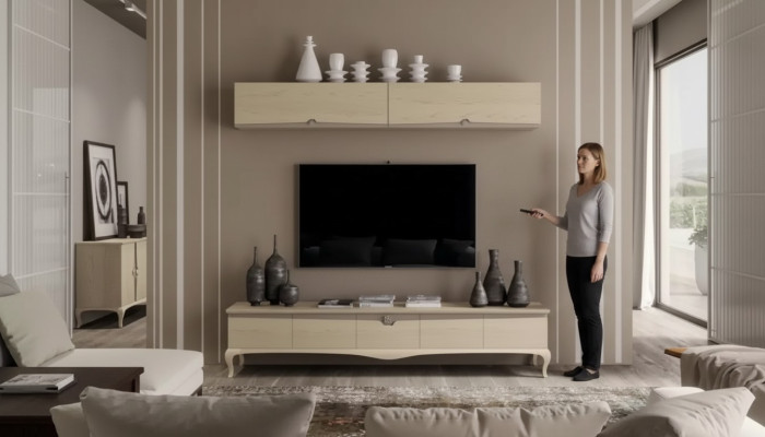 TV stojan Police na zeď Dřevěný stůl Police na zeď Beige Klasický design Nový