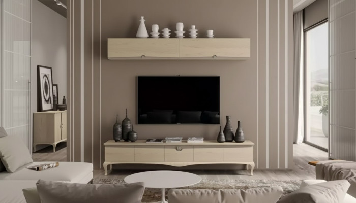 TV stojan Police na zeď Dřevěný stůl Police na zeď Beige Klasický design Nový
