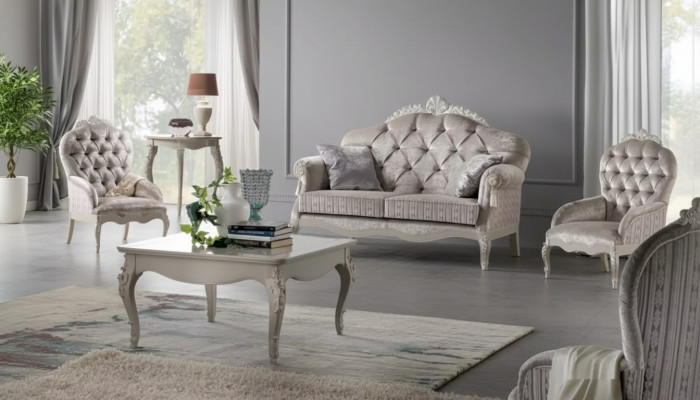 Sofagarnitur 2 Sitzer Garnitur Samt Sessel Couchtisch Luxus Sofas Stoff