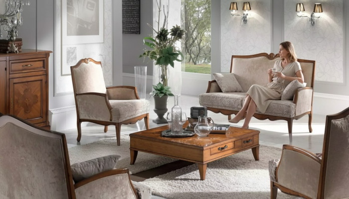 Obývací pokoj Set Křeslo Konferenční stůl Pohovka 2místná Sedadlo Polstřené Sedadlo Luxus Beige Nový