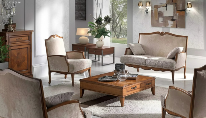 Obývací pokoj Set Křeslo Konferenční stůl Pohovka 2místná Sedadlo Polstřené Sedadlo Luxus Beige Nový