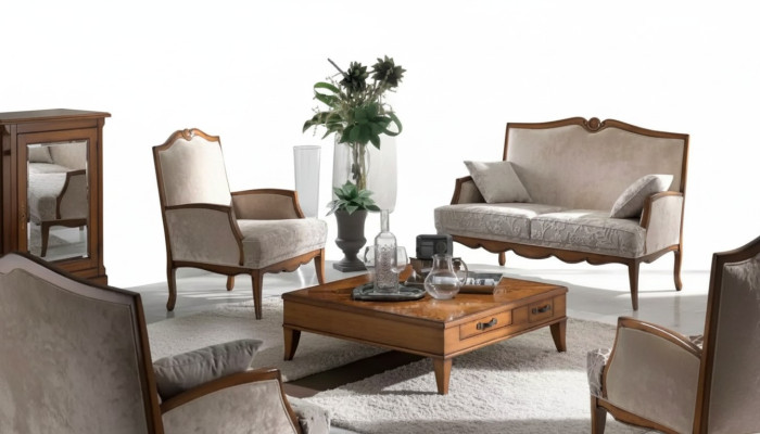 Obývací pokoj Set Křeslo Konferenční stůl Pohovka 2místná Sedadlo Polstřené Sedadlo Luxus Beige Nový