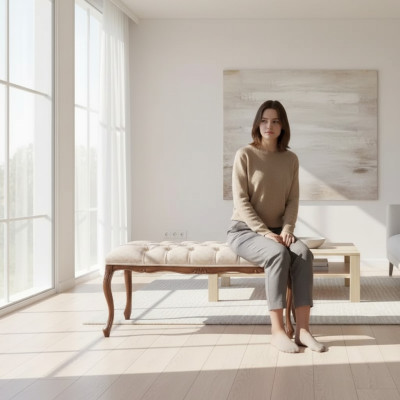 Sitzmöbel Sitzbank Polsterbank Holzbank Gepolstert Stoff Hocker Rosa Neu
