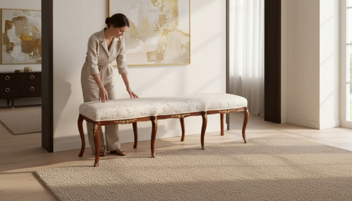 Klassische Braun Sitzbank Design Textil Neu Polster Stoff Sitzmöbel Neu