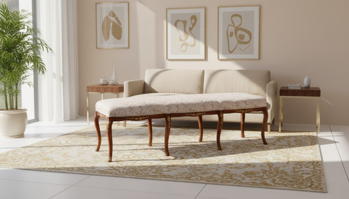 Klassische Braun Sitzbank Design Textil Neu Polster Stoff Sitzmöbel Neu