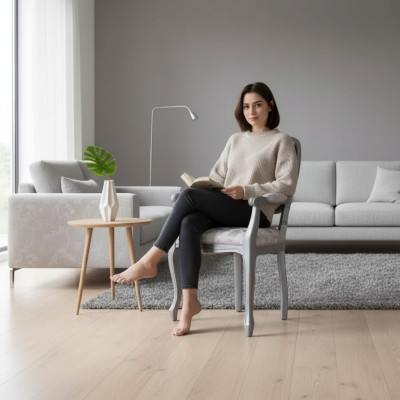 Esszimmerstuhl Stuhl Esszimmer Luxus Sitzer Stühle Holz Stoff Silber