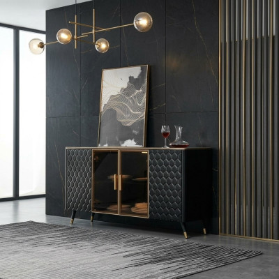 Schwarz Kommode Sideboard Schrank Anrichte Kommoden Schränke 160cm Möbel