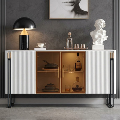 Sideboard Weiß Holzschrank Modern Stil Wohnzimmer Kommode Anrichte