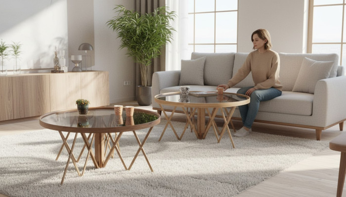 Designer obývací pokoj set 2x kulaté konferenční stoly Luxusný nábytek