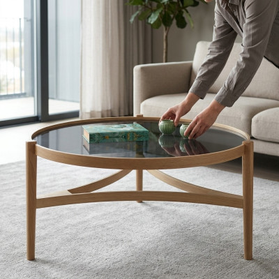 Moderní nábytek do obývacího pokoje, designérský luxusní kulatý stůl na kávu.