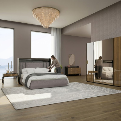 Luxus Set 6tlg Doppel Bett Schlafzimmer Kommode mit Spiegel 2x Nachttische