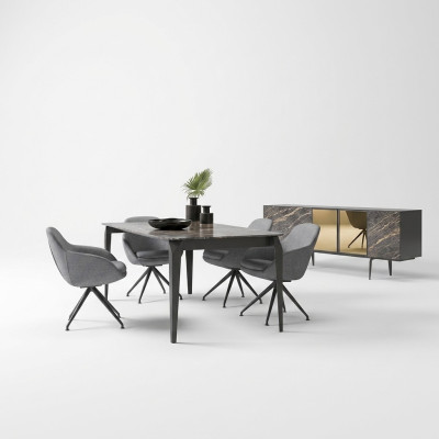 Luxus jídelna Kompletní jídelní stůl 4x židle nábytek Sideboard se zrcadlem