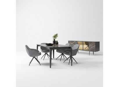 Luxus jídelna Kompletní jídelní stůl 4x židle nábytek Sideboard se zrcadlem