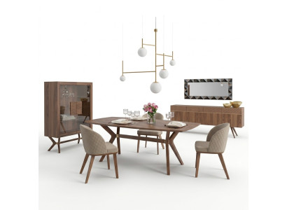 Moderní design jídelna kompletní jídelní stůl 4x židle luxusní komoda nová vitrína.
