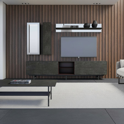 Wohnwand Modern TV-Ständer Hänge Vitrine Luxus Wandregal Wohnzimmermöbel