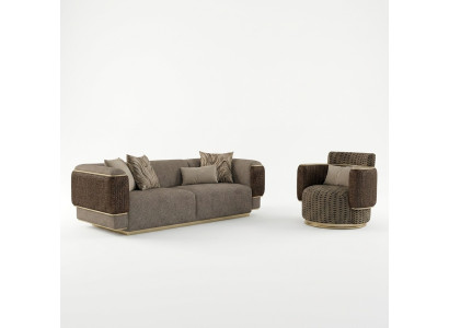 Polster Textil Sofa Set 2 tlg Wohnzimmer Dreisitzer Sofa Couch Modern Sessel