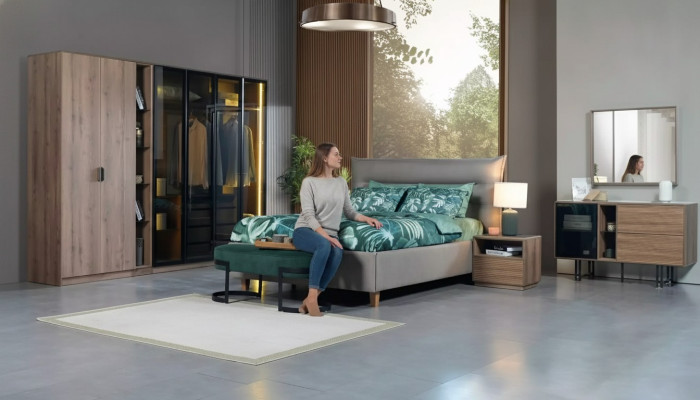 Schlafzimmer Set Loft Design Bett Schrank Betten Kommode Nachttisch 5tlg